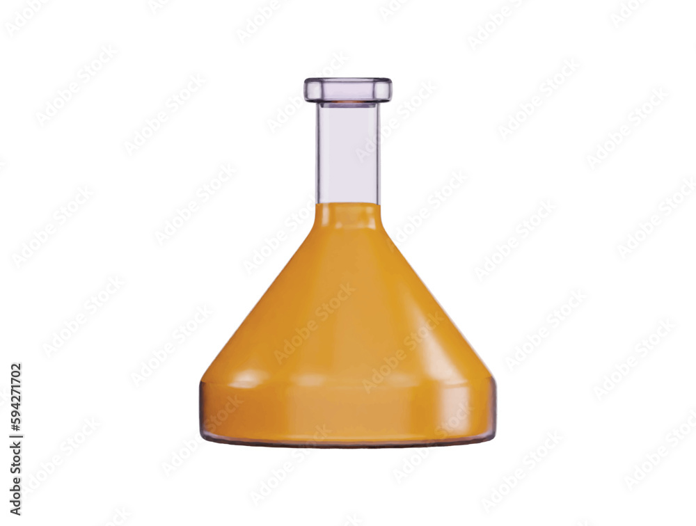 Transparent glass laboratory flask. flask filled with liquid icon 3d rendering vector illustration Transparent glass laboratory flask. flask filled with liquid icon 3d rendering vector illustration