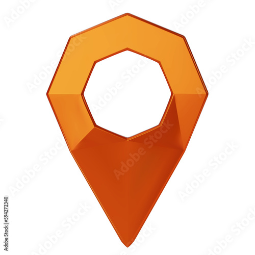 Map pointer isolated on white background. Metallic orange location pin or navigation. 3D Locator mark of map pointer, symbol, and position. 3D png illustration.