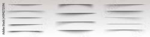 Shadow box paper line vector. 3d page frame divider set. Isolated realistic shade border pack. Bottom overlay element design asset illustration for website interface. Sheet edge layout collection