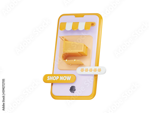 Online shopping concept on 3d smartphone ,digital marketing and business promotion icon 3d render