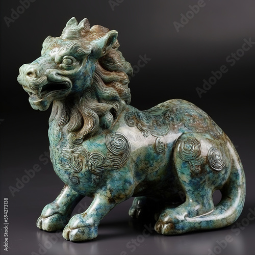 Qilin statuette of blue ceramic photo