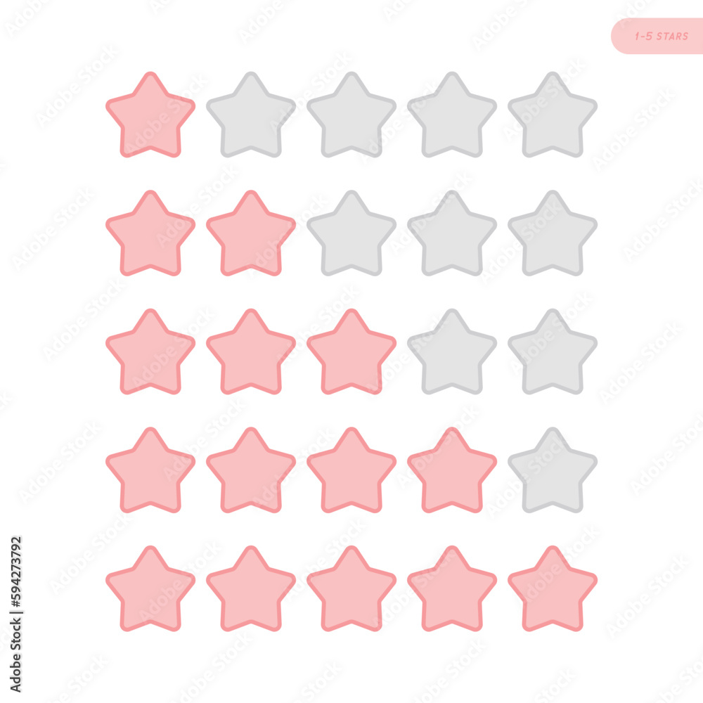 ピンク色の5つ星評価のアイコン素材セット - 星1から星5･評価･レーティングのイメージ
