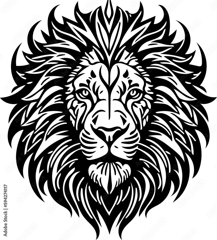 Angry lion head tribal logo in black and white, vector illustration of predator 