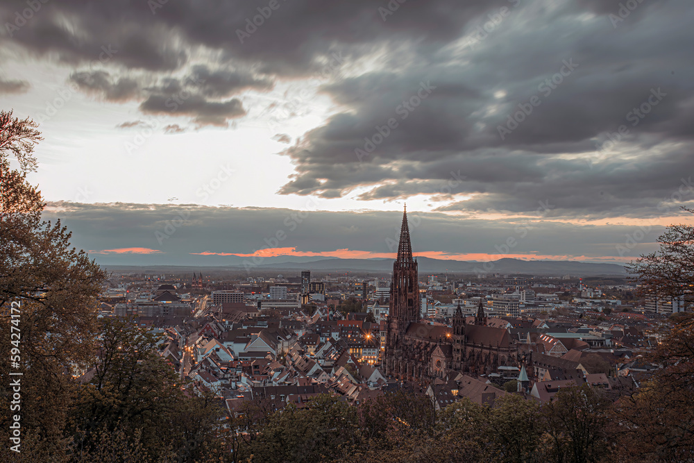 sunset over the Freiburg city