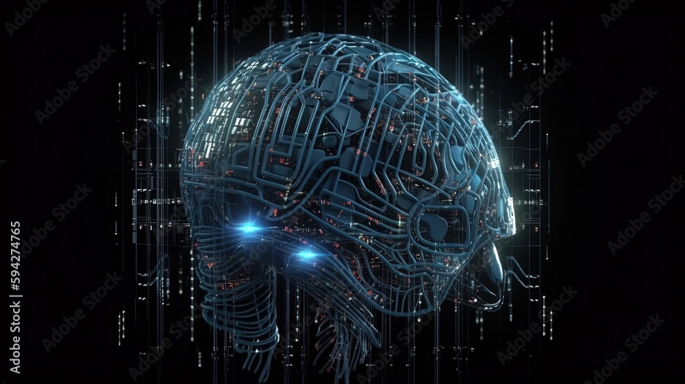 3D rendering of artificial intelligence concept with human brain and circuit board.GenerativeAi 3D rendering of artificial intelligence concept with human brain and circuit board.GenerativeAi
