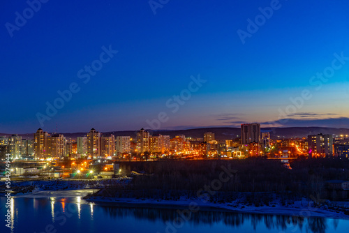 Lights of the night city. Novokuznetsk at night from the observation deck. © Vitaliy