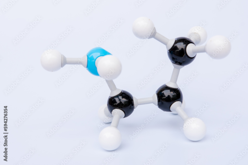Propanamine molecular structure isolated on white background. Chemical formula is C3H7NH2, Chemistry molecule model for education on white background Propanamine molecular structure isolated on white background. Chemical formula is C3H7NH2, Chemistry molecule model for education on white background