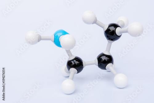 Propanamine  molecular structure isolated on white background. Chemical formula is C3H7NH2, Chemistry molecule model for education on white background