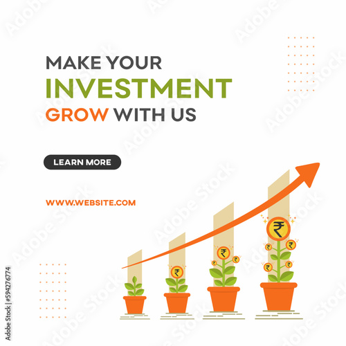 Money Plant With Indian Rupee Currency Symbol, Investment, Finance, Banking, Blog, Invest, Currency Social Media Design Templates Vector