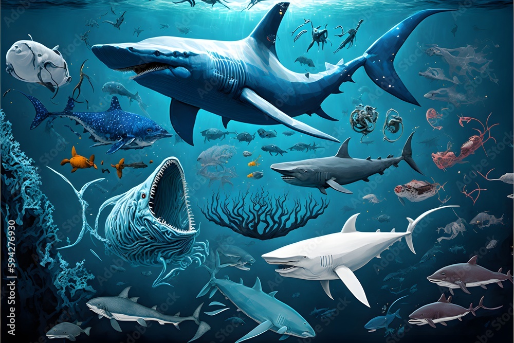 ocean food chain plankton crabs jellyfish octopus fish sword fish tuna