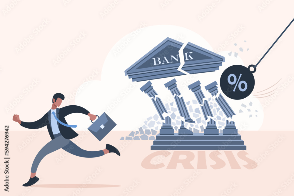 Vetor de Broken bank. Concept economic financial and banking crisis