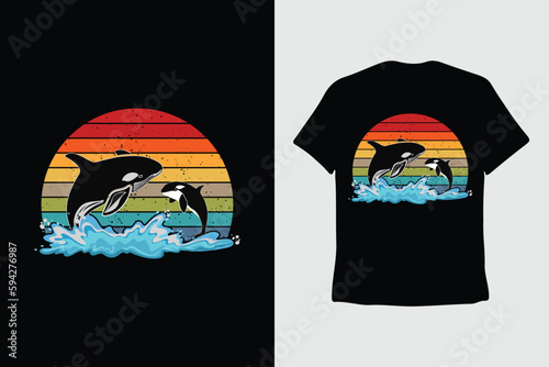 Sea water blue whale jumping illustration