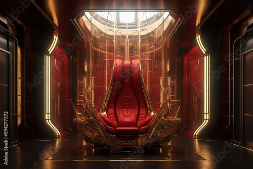 Royal Throne Room in red   and gold color in futuristic style  - Ai Generative.