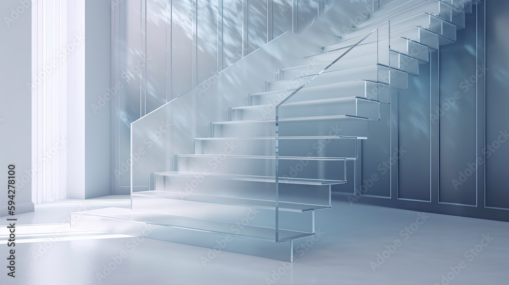Obraz premium A creative 3D background with a translucent glass staircase