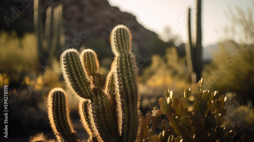 Close up shot of Saguaro Cactus on the dessert dry land