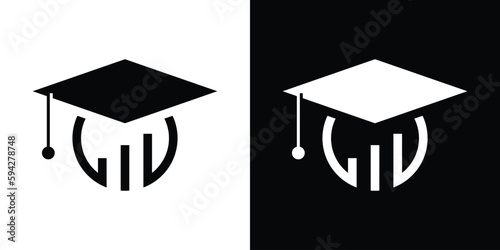 graduation cap and graphic financial logo design icon vector illustration