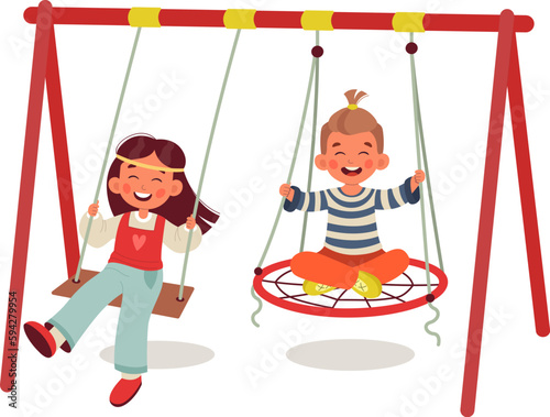 Children Riding On A Swing