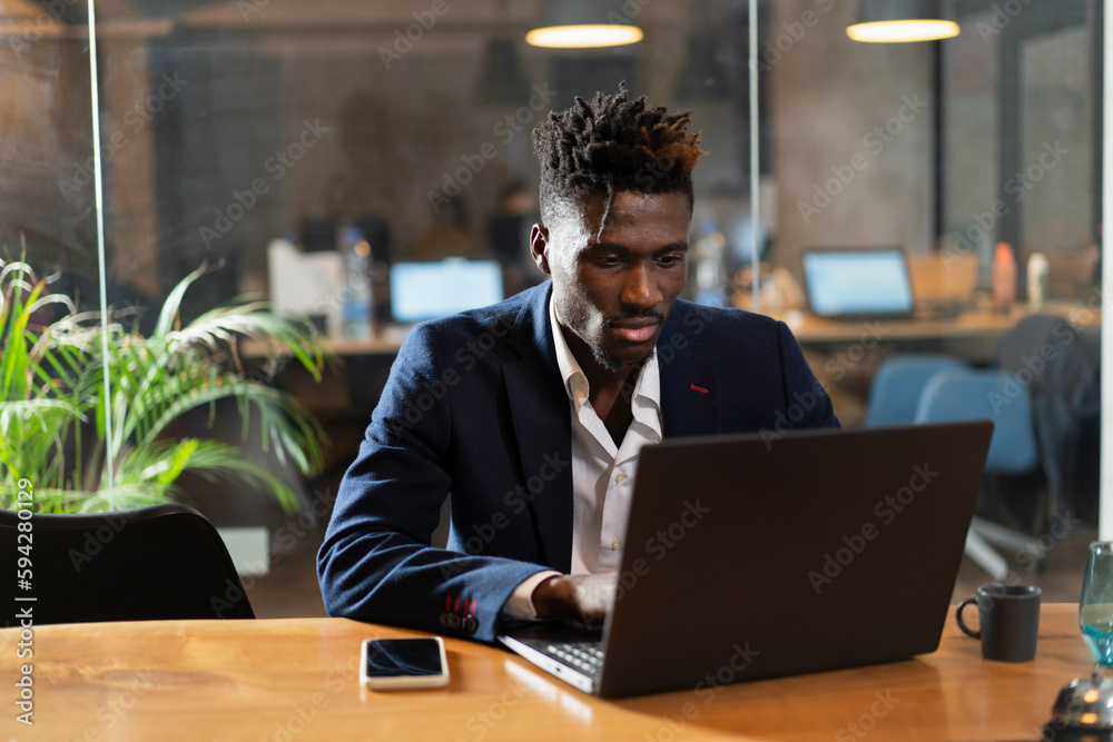 Portrait of successful businessman in office. Young smiling man using the laptop. Portrait of successful businessman in office. Young smiling man using the laptop.