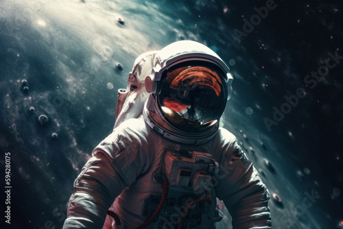 Space suits isolated on space background. Ai generated.