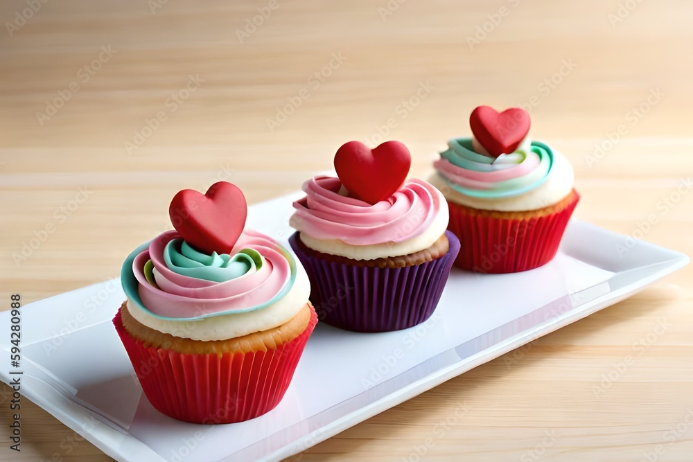 pastel cupcakes with heart sprinkles