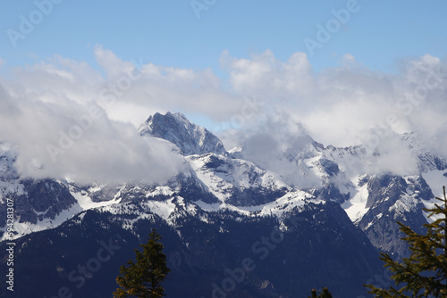 Panorama of Alpspitze and Zugspitze from Garmisch-Partenkirchen, Germany 