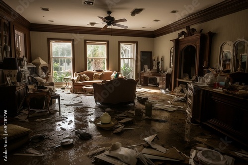 Inside a Houston home after Hurricane Harvey. Generative AI