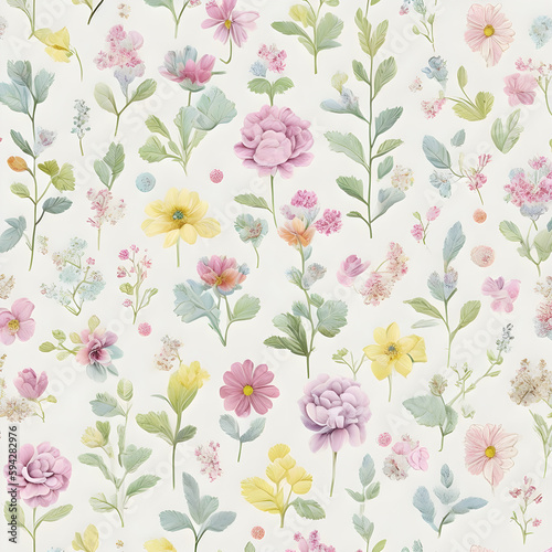 seamless floral pattern nostalgic childhood garden pattern with soft pastel colors and delicate details  rendered   Ai generated 