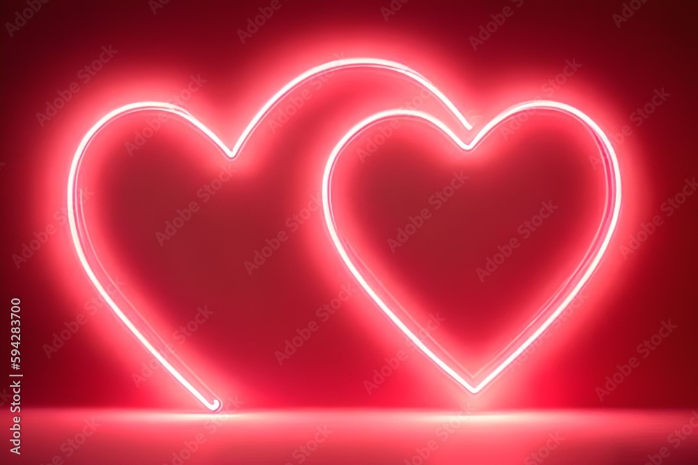 neon light heart shape frame design on empty background