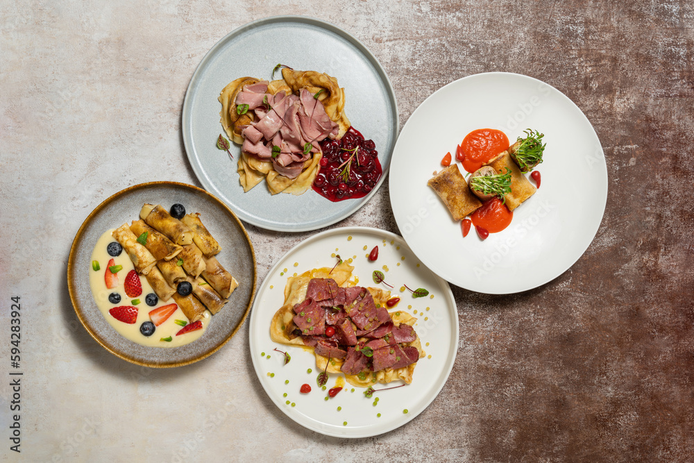 Homemade pancakes with different additives Homemade pancakes with different additives