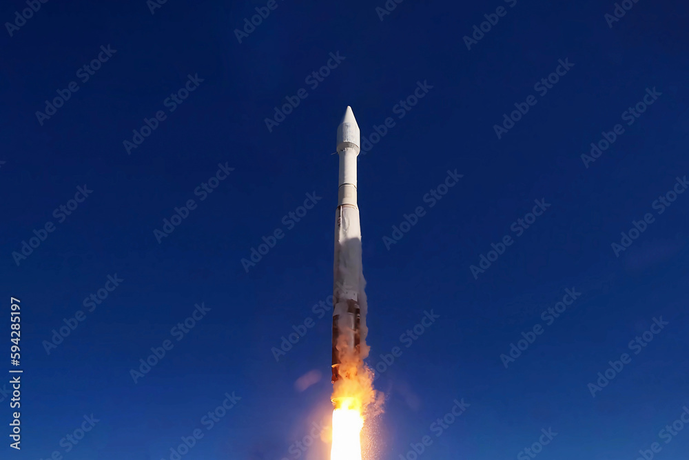 The launch of a space rocket into space. Elements of this image furnished NASA.