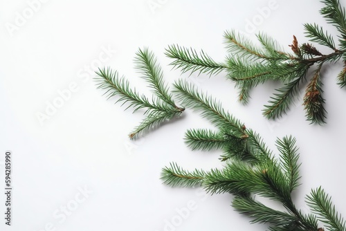 Christmas Tree Branches On White Background. Christmas Eve. Generative AI