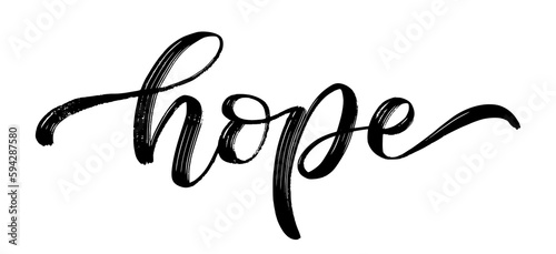 HOPE word hand drawn brush calligraphy. Black text hope on white background. Hope script calligraphy word. Vector illustration. Text design print for banner, tee, t-shirt, cancer concept