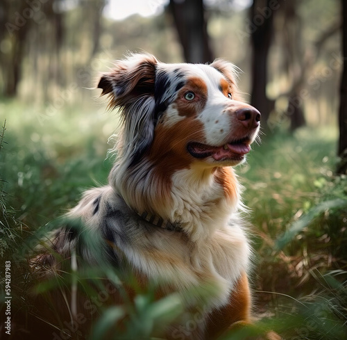 Valokuvatapetti Australian Shepard dog in a field