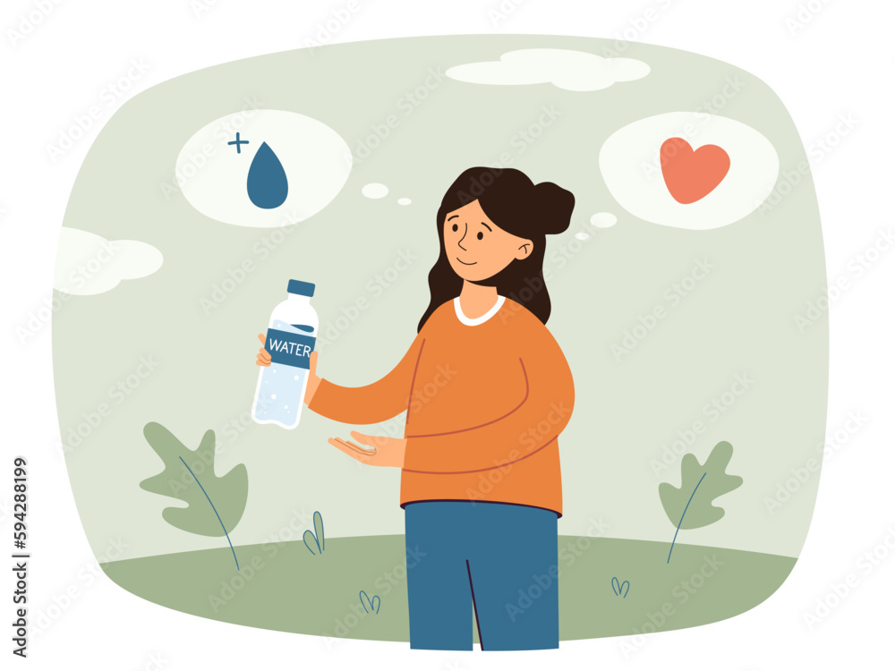 Hydration concept. Healthy and active lifestyle. Happy woman stands ...