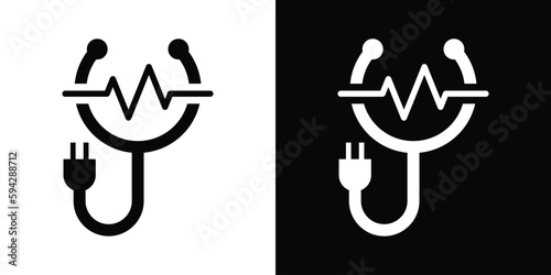 stethoscope and electric cable logo design line icon vector illustration
