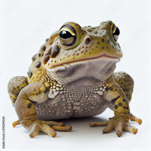 toad captured in a natural crouching position with detailed eyes on a white backdrop