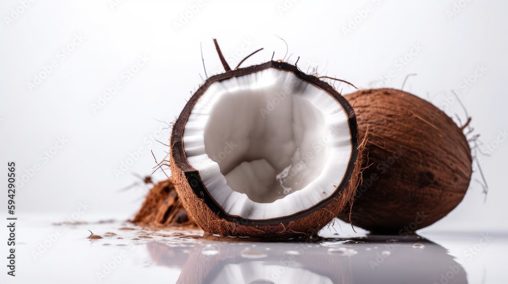 Noix de coco, coupée en deux sur fond blanc Noix de coco, coupée en deux sur fond blanc