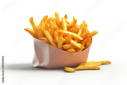 Barquette de frites dorées prêtes à manger, isolé