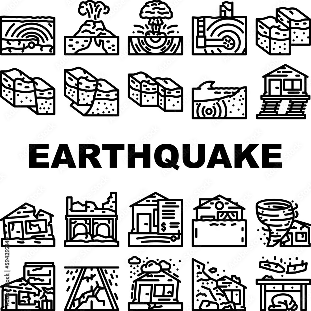 earthquake damage destruction icons set vector earthquake damage destruction icons set vector