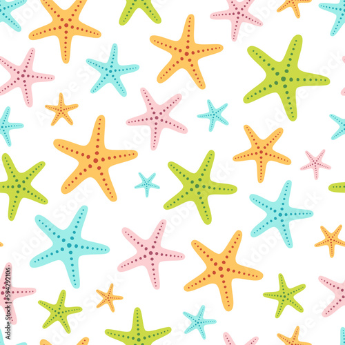 vector seamless pattern with cute colored starfishes