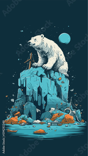 vector illustration of a polar bear with a river