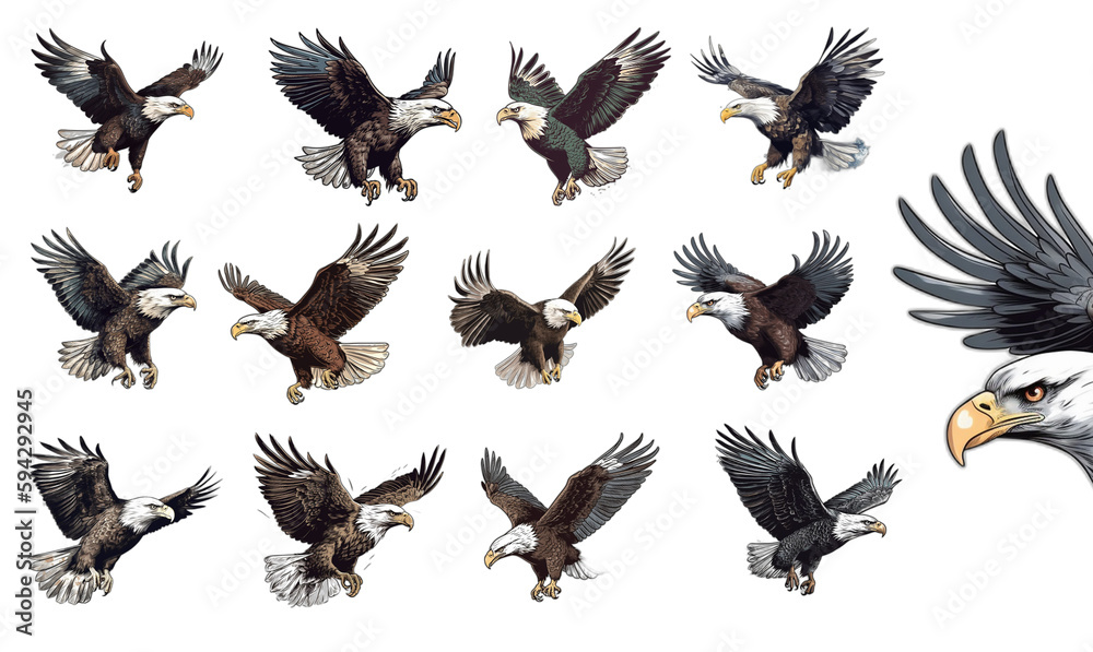Fototapeta premium eagle in flight white background. Generative ai.