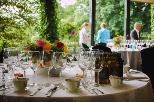 Festive event table for wedding  corporate event  wedding birthday. Luxury decoration with candles and flowers. 