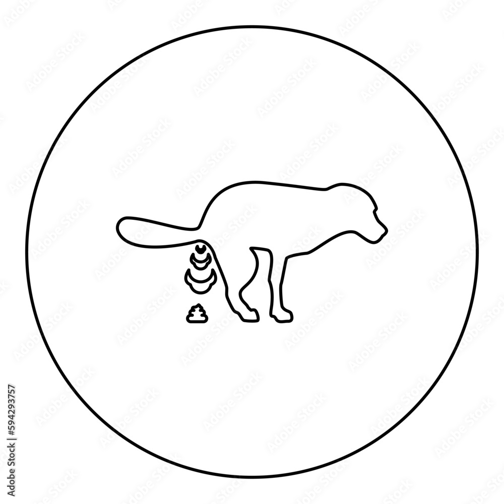 Dog defecation poke pooping pet feces doing its toilet concept of place for walking with animals shit site excrement canine icon in circle round black color vector illustration image outline contour Dog defecation poke pooping pet feces doing its toilet concept of place for walking with animals shit site excrement canine icon in circle round black color vector illustration image outline contour