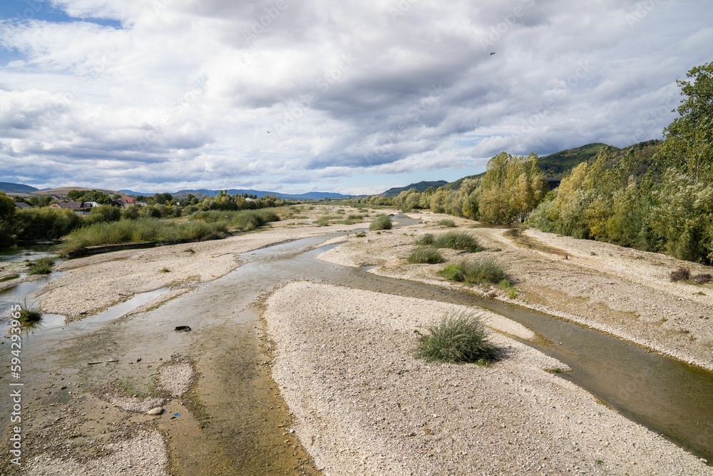 Summer view of Taro river in Fornovo di Taro, Province of Parma, Emilia-Romagna, Italy