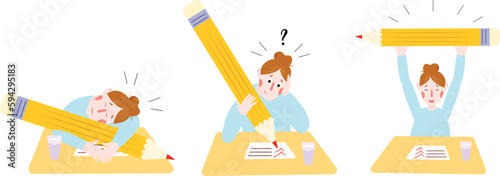 Flat character education pencil. Flat student standing pencil. Education process