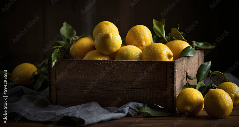 Lemon In Wooden Box Isolated