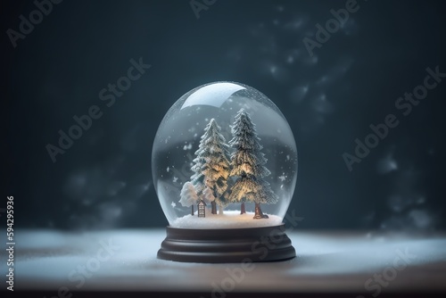 Christmas Tree In Snow Globe With Winter Scenery. Christmas Eve. Generative AI