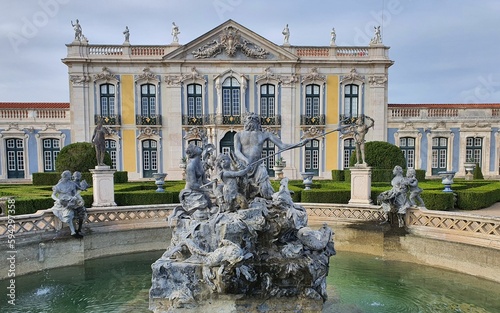 Beautiful view of the sculpture in front of the Palace of Queluz in Lisbon, Portugal
