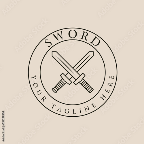sword line art logo, icon and symbol, with emblem vector illustration design